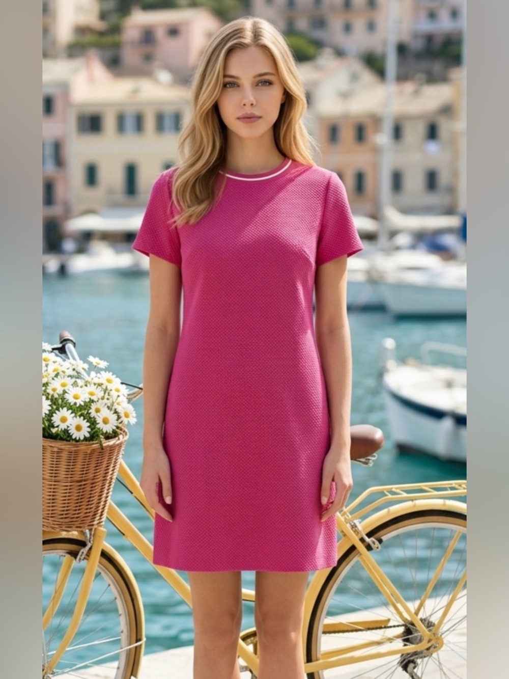 Joe Fresh Hot Pink Textured Short-Sleeve Mini Dress